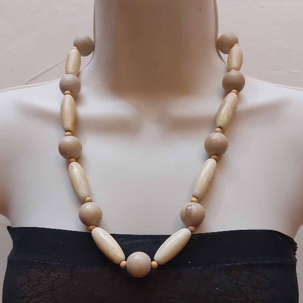 Vintage Bone And Wood Bead Necklace